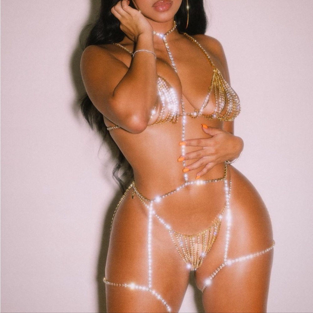 Swarovski crysta small/medium diamond rhinestone bodysuit harness garter thong
